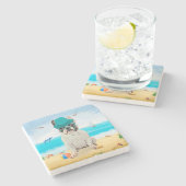 ブルドッグフランスのオンビーチ ストーンコースター (横)