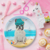 ブルドッグフランスのオンビーチ ペーパープレート (パーティー)