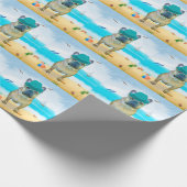 ブルドッグフランスのオンビーチ ラッピングペーパー (角)