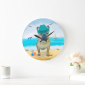 ブルドッグフランスのオンビーチ ラージ壁時計 (ホーム)