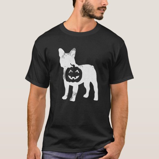 ブルドッグフランスのカボチャ怠惰ハロウィーンの衣装かわいい Tシャツ (正面)