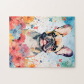 ブルドッグフランスのカラフルの水彩画 ジグソーパズル (横)