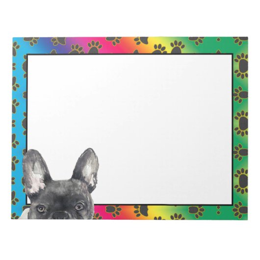 ブルドッグフランスのカラフル犬の足パターン ノートパッド (正面)
