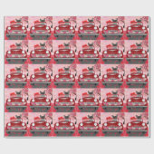 ブルドッグフランスのカーとハートバレンタイン ラッピングペーパー (フラット)