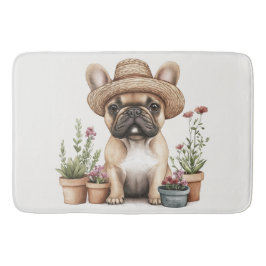 ブルドッグフランスのガーデニング花ポット バスマット
