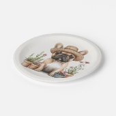 ブルドッグフランスのガーデニング花ポット ペーパープレート (アングル)