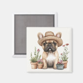 ブルドッグフランスのガーデニング花ポット マグネット (正面/裏面)