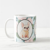 ブルドッグフランスのクラシックの花の背景 コーヒーマグカップ (左)