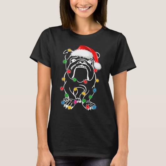 ブルドッグフランスのクリスマスが犬をライトアップ Tシャツ (正面)