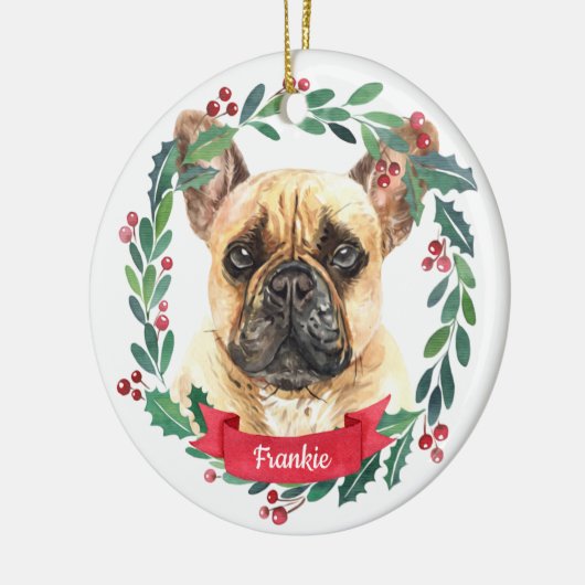 ブルドッグフランスのクリスマスエレガントウオーターカラードッグ セラミックオーナメント (左)