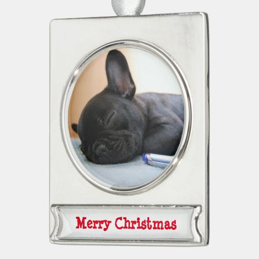 ブルドッグフランスのクリスマスオーナメントシルバーメッキ シルバープレートバナーオーナメント (左)