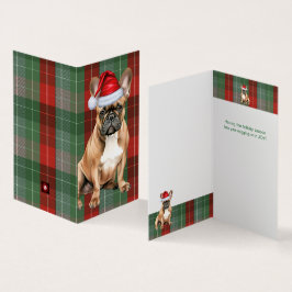 ブルドッグフランスのクリスマスグリーンレッドホリデープレイド