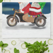 ブルドッグフランスのクリスマスサンタクロース キッチンタオル (折り畳み)