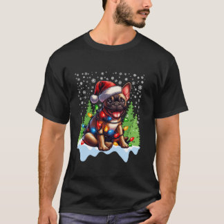 ブルドッグフランスのクリスマスサンタハットライトツリートリーSno Tシャツ