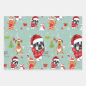 ブルドッグフランスのクリスマスサンタラッピング紙シー ラッピングペーパーシート (正面)