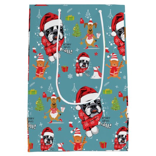 ブルドッグフランスのクリスマスサンタ ミディアムペーパーバッグ (裏面)