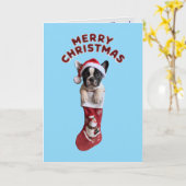 ブルドッグフランスのクリスマスストッキング カード (黄色い花)