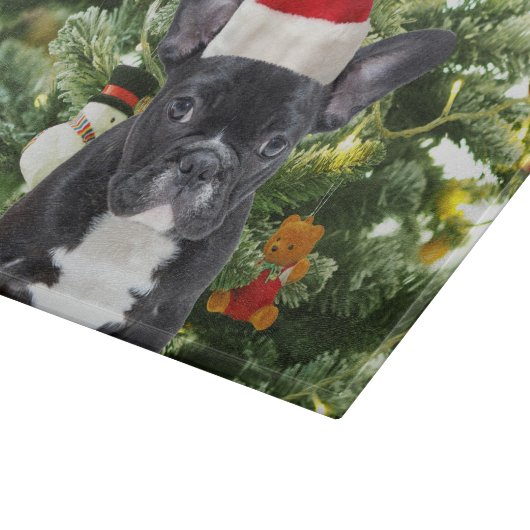 ブルドッグフランスのクリスマスツリーオーナメント雪だるま カッティングボード (角)