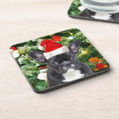 ブルドッグフランスのクリスマスツリーオーナメント雪だるま コースター (左側)