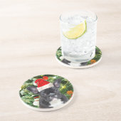 ブルドッグフランスのクリスマスツリーオーナメント雪だるま コースター (側面)