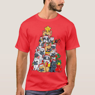 ブルドッグフランスのクリスマスツリードッグサンタクリスマス少年 Tシャツ