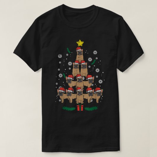 ブルドッグフランスのクリスマスツリーフレンチドッグクリスマスPJ Tシャツ (デザイン正面)