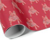 ブルドッグフランスのクリスマスドッグかわいいシルエットレッド ラッピングペーパー (ロールコーナー)