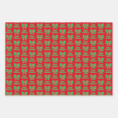 ブルドッグフランスのクリスマスドッグ&グリーンボウ3色 ラッピングペーパーシート (正面)