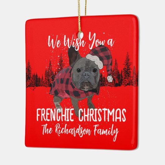 ブルドッグフランスのクリスマスパーソナライズされたドッグフレンチー セラミックオーナメント (左)