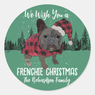ブルドッグフランスのクリスマスパーソナライズされたドッグフレンチー ラウンドシール
