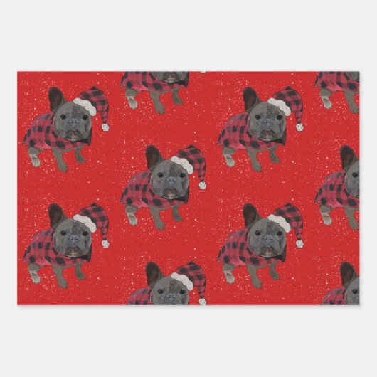 ブルドッグフランスのクリスマスパーソナライズされたドッグフレンチー ラッピングペーパーシート (正面2)