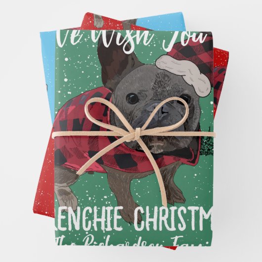 ブルドッグフランスのクリスマスパーソナライズされたドッグフレンチー ラッピングペーパーシート (インサイチュ)