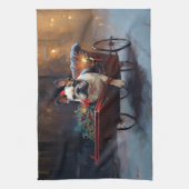 ブルドッグフランスのクリスマスフェスティバルシーズン キッチンタオル (縦)