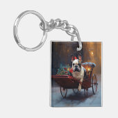 ブルドッグフランスのクリスマスフェスティバルシーズン キーホルダー (正面左)