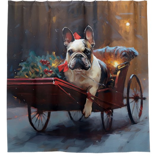 ブルドッグフランスのクリスマスフェスティバルシーズン シャワーカーテン (正面)