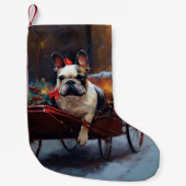 ブルドッグフランスのクリスマスフェスティバルシーズン スモールクリスマスストッキング (正面)