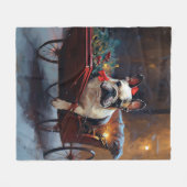 ブルドッグフランスのクリスマスフェスティバルシーズン フリースブランケット (正面(横))