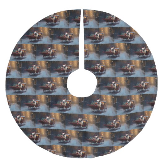 ブルドッグフランスのクリスマスフェスティバルシーズン ブラッシュドポリエステルツリースカート (正面)