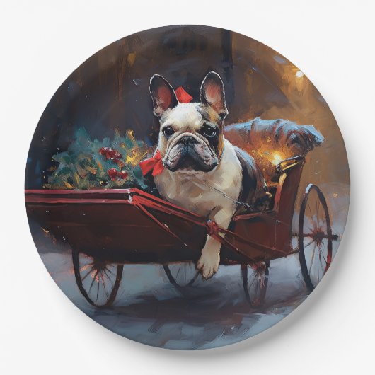 ブルドッグフランスのクリスマスフェスティバルシーズン ペーパープレート (正面)