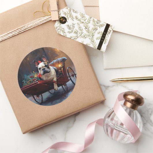 ブルドッグフランスのクリスマスフェスティバルシーズン ラウンドシール (ギフト)