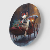 ブルドッグフランスのクリスマスフェスティバルシーズン ラージ壁時計 (傾斜)