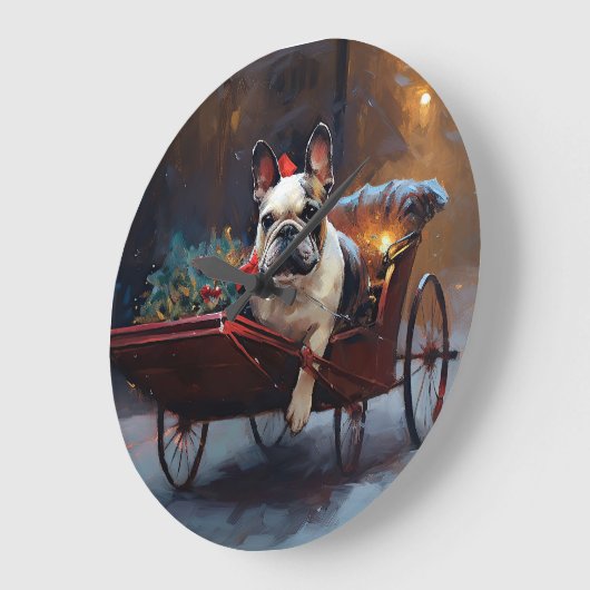 ブルドッグフランスのクリスマスフェスティバルシーズン ラージ壁時計 (傾斜)