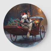 ブルドッグフランスのクリスマスフェスティバルシーズン ラージ壁時計 (正面)