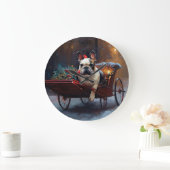 ブルドッグフランスのクリスマスフェスティバルシーズン ラージ壁時計 (ホーム)