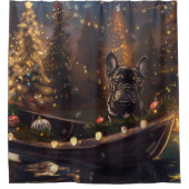 ブルドッグフランスのクリスマスフェスティバル航海 シャワーカーテン (正面)