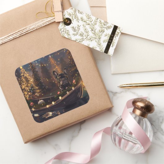 ブルドッグフランスのクリスマスフェスティバル航海 スクエアシール (ギフト)