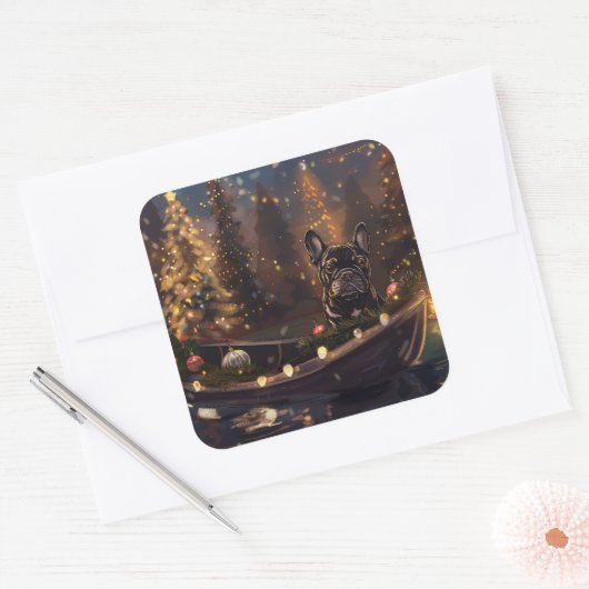 ブルドッグフランスのクリスマスフェスティバル航海 スクエアシール (封筒)