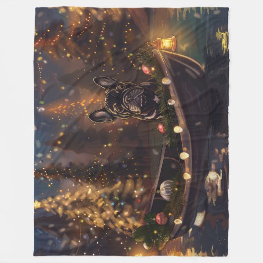 ブルドッグフランスのクリスマスフェスティバル航海 フリースブランケット (正面)