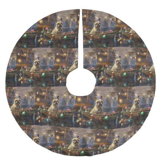 ブルドッグフランスのクリスマスフェスティバル航海 ブラッシュドポリエステルツリースカート (正面)