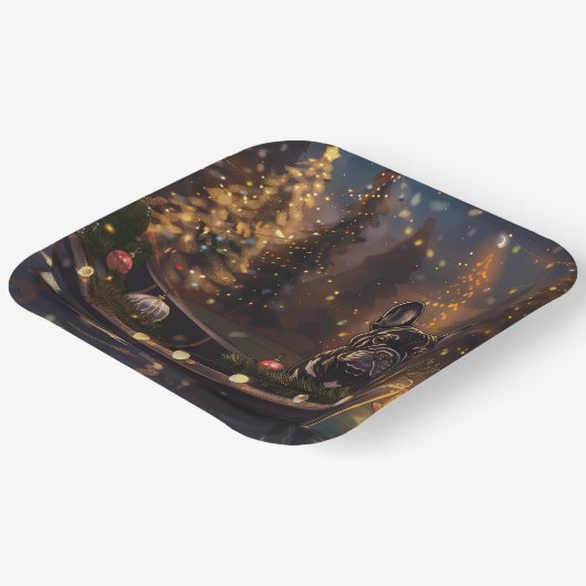 ブルドッグフランスのクリスマスフェスティバル航海 ペーパープレート (傾斜あり)